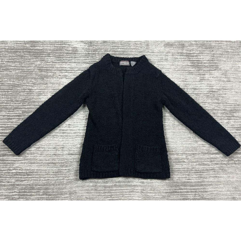 Vintage Yarn Works Sweater Womens Small Black Cardigan‎ Open Front Acrylic